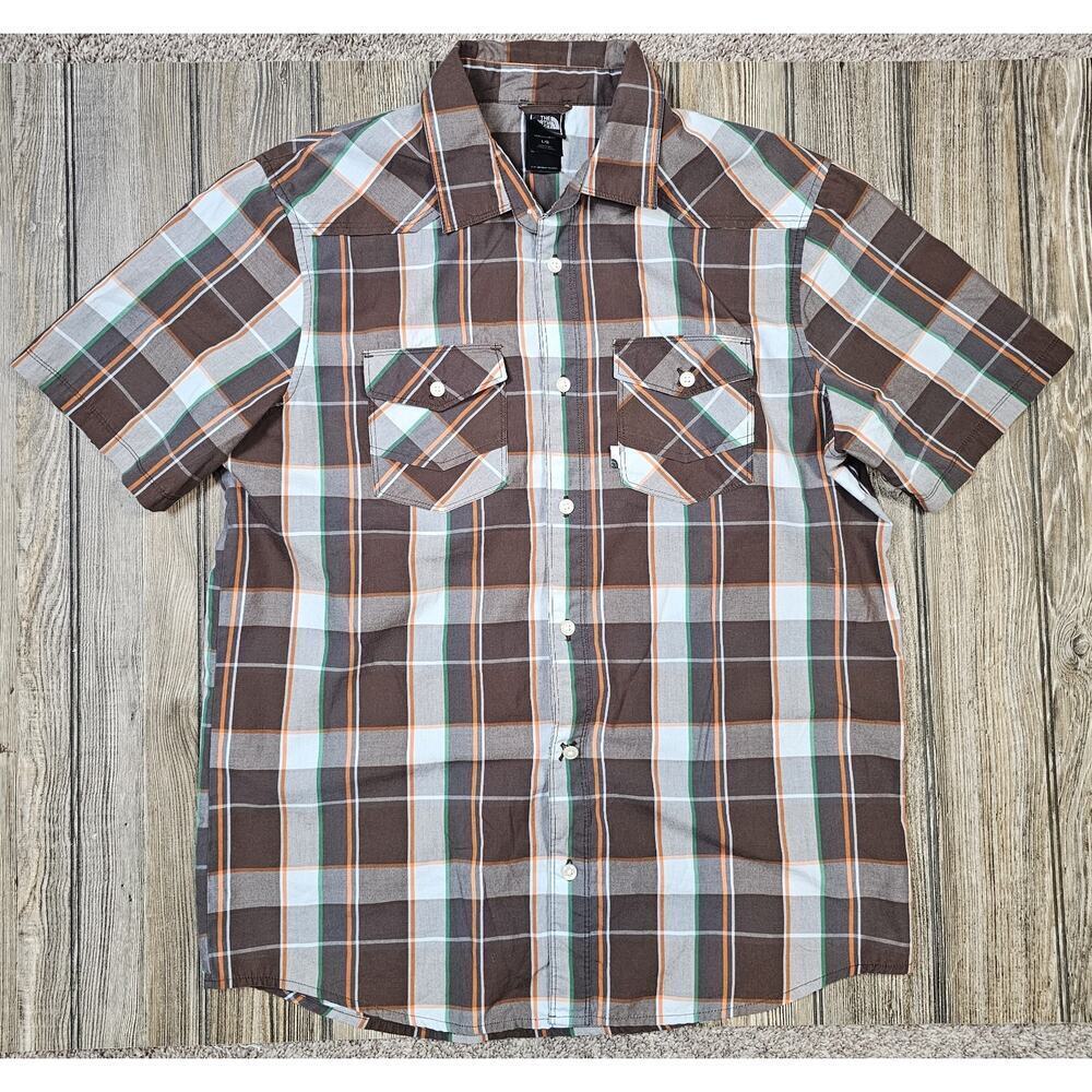 North Face Plaid Button Down Shirt Mens Large Short Sleeve